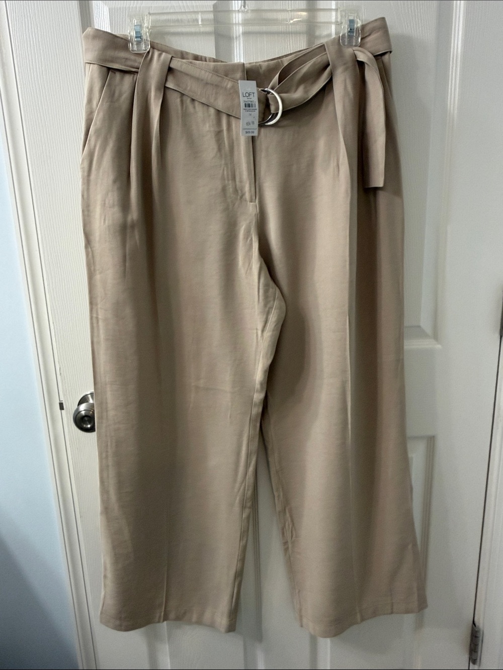 LOFT NWT Neutral Tan Wide-Leg Belted Pants with D-Ring Belt S14